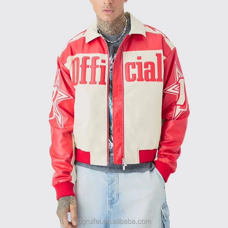 Custom Cropped Boxy Nylon Jacket Coat Life Motorcycle Zip Up Coached Bike Varsity Bomber Leather Moto Jacket Men