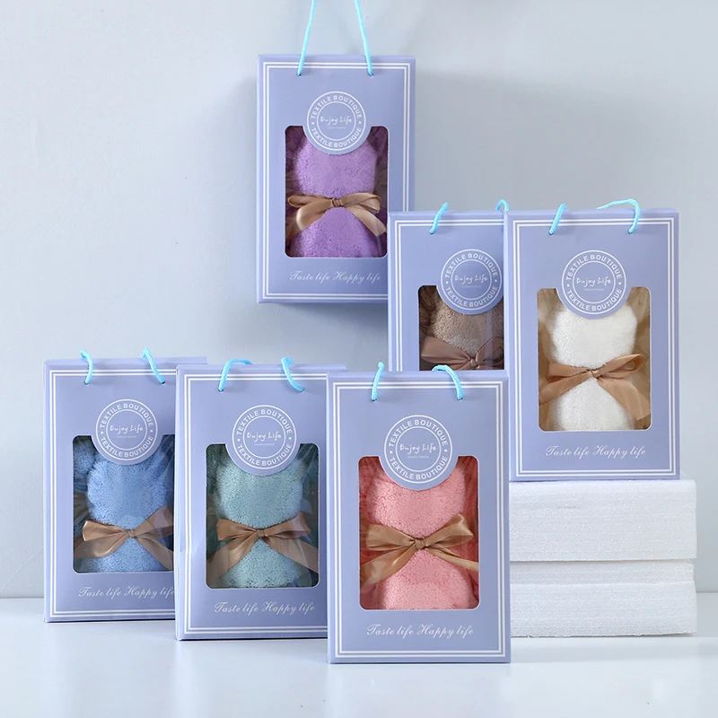 Hot Sale Cheap High Quality Logo 30X30 cm Towel Gift Set Coral Velvet Towel Set In Gift Box Gift Bear Wedding Towel For Guests