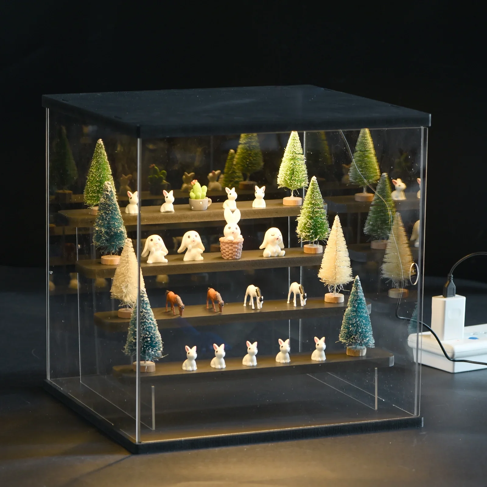 bespoke clear acrylic display case with LED light 4-tier dustproof showcase boxes for collectibles