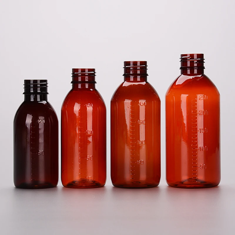 Empty Food Grade 250ml 8oz Amber PET Round Cough Syrup Plastic Liquid Medicine Bottle Pharmaceutical Oral Liquid Packaging