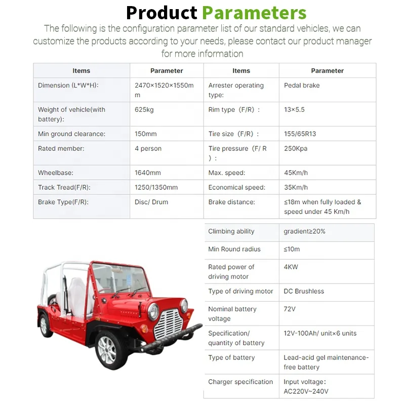 E Moke Electric Vehicle Tour Car Electric Sightseeing Vehicle 72v Lead Acid Battery Custom 4 Seats Electric Golf Carts