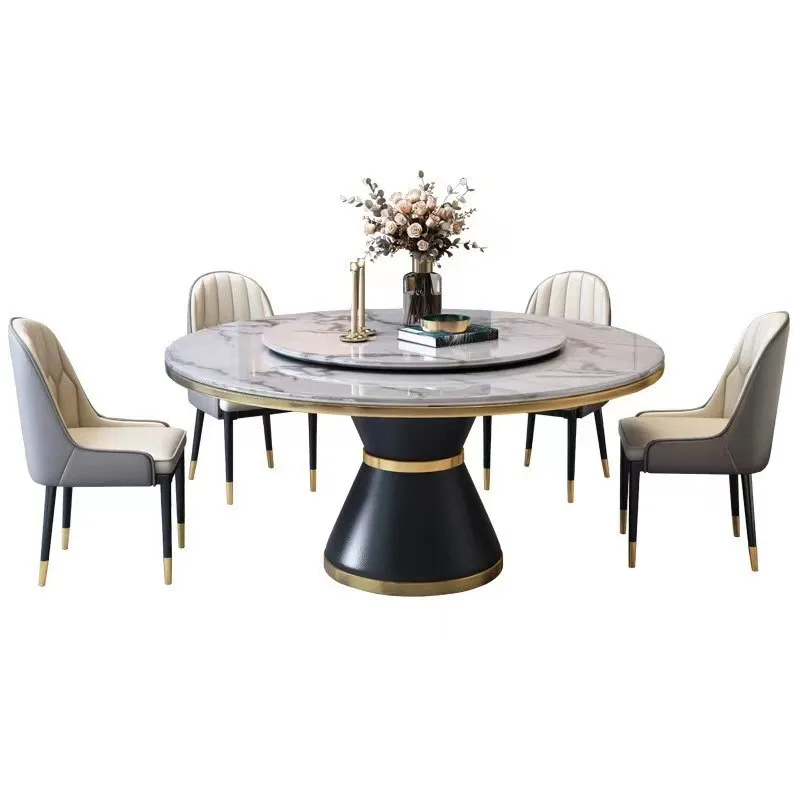 Modern Living Room Luxury Furniture Sintered Stone Dining Tables Dine Round Glass Marble Dining Table Set