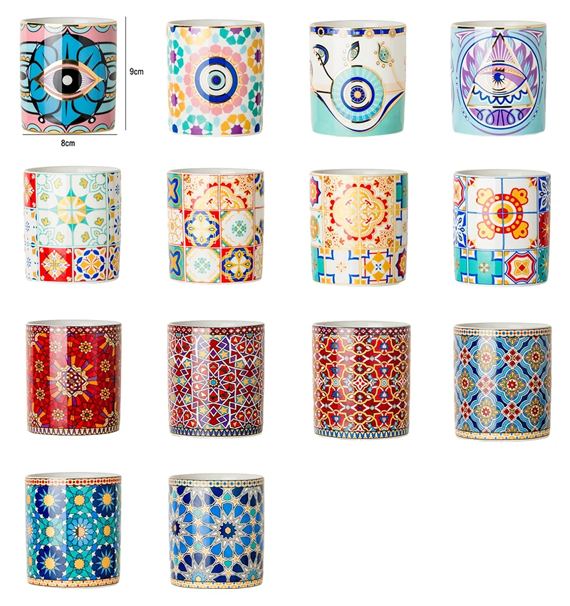 Wholesale Custom Luxury Boho Spiritual Products Gift Ceramic Scented Candle Jar for Meditating Yoga Soy Wax Candle Holder Jar
