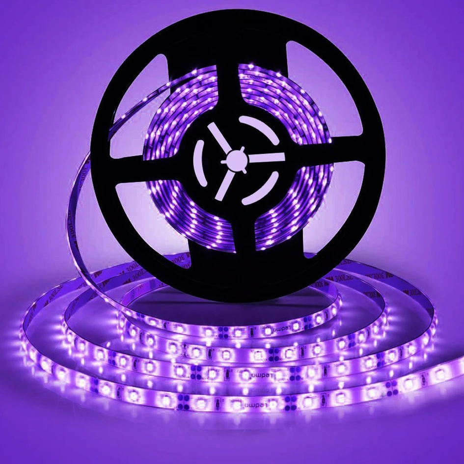 Светодиодная УФ-лента SMD5050, 300 светодиодов, 12 В постоянного тока, световой трос для стерилизации, фиолетовый цвет, длина 5 м, IP65, 395nm, гибкая светодиодная лента