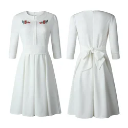 Hot Style Embroidered Pleated Office Dresses Africa Women Work Office Formal Elegant