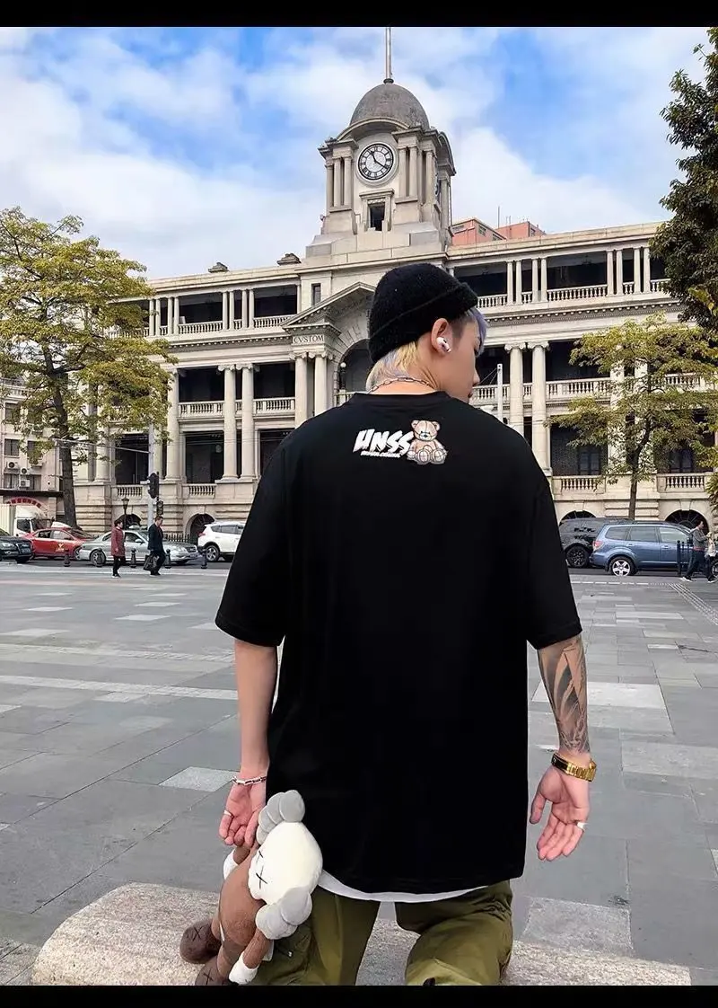 Loose Custom Couple shirt Short Sleeves Print Trend Cartoon Summer OEM Streetwear Fashion T Shirts Casual  Printing Bear t shirt