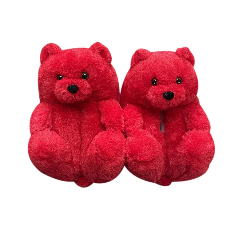 Winter Fashion kids Teddy Bear Slippers Open-Toe Cozy Plush Kids Fur Slides Orange Color children Fluffy Bear House Shoes
