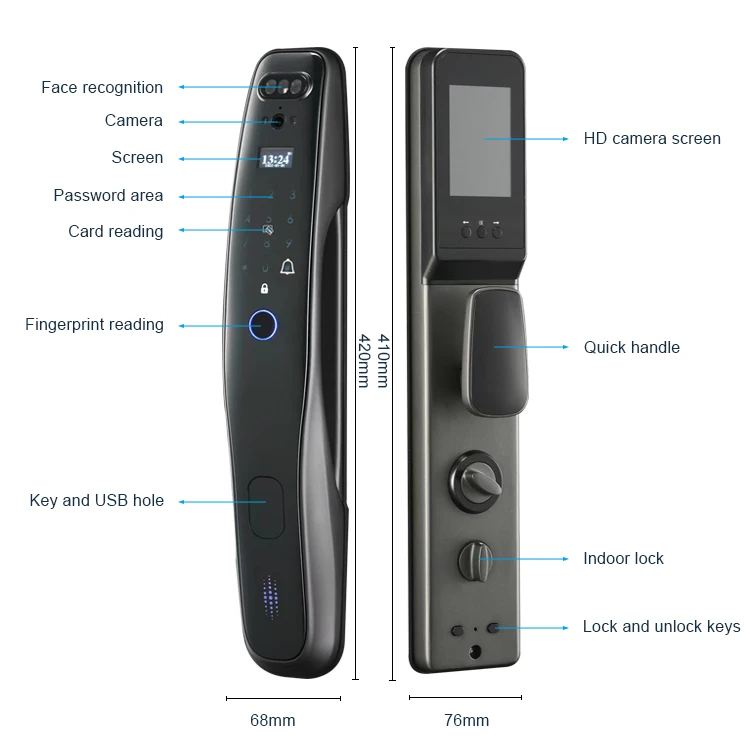 tuya main door smart key lock mortise latch for front electric doors handle with fingerprint camera face locks & keys for home