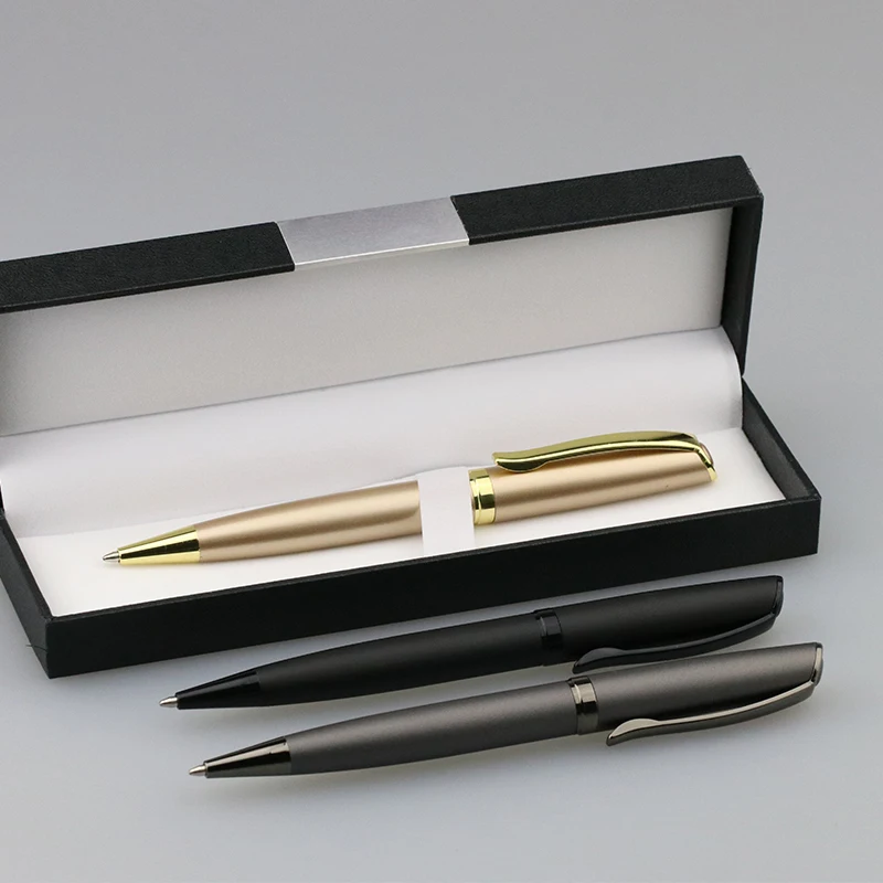 Elegant business pen set gold ball pen with box customized logo personal metal twist ballpoint pen