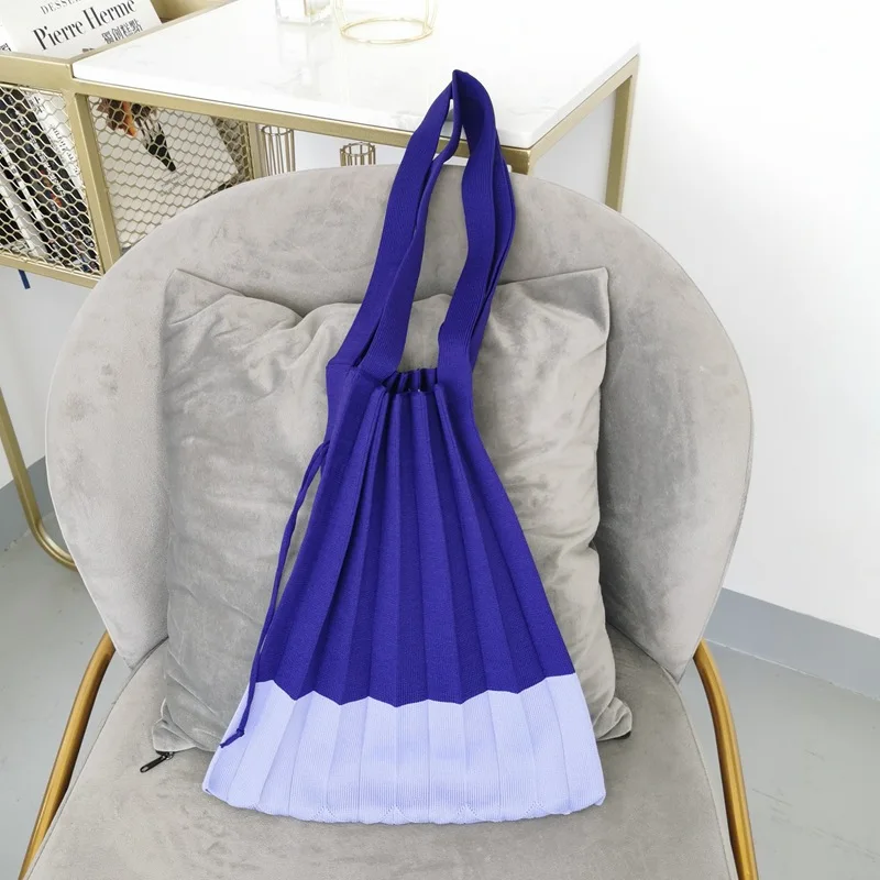 Wholesale Pleated Design Folded Tote Bag Collision Wool Knitted Handbag Personalized Patchwork Ladies Shopping Bags