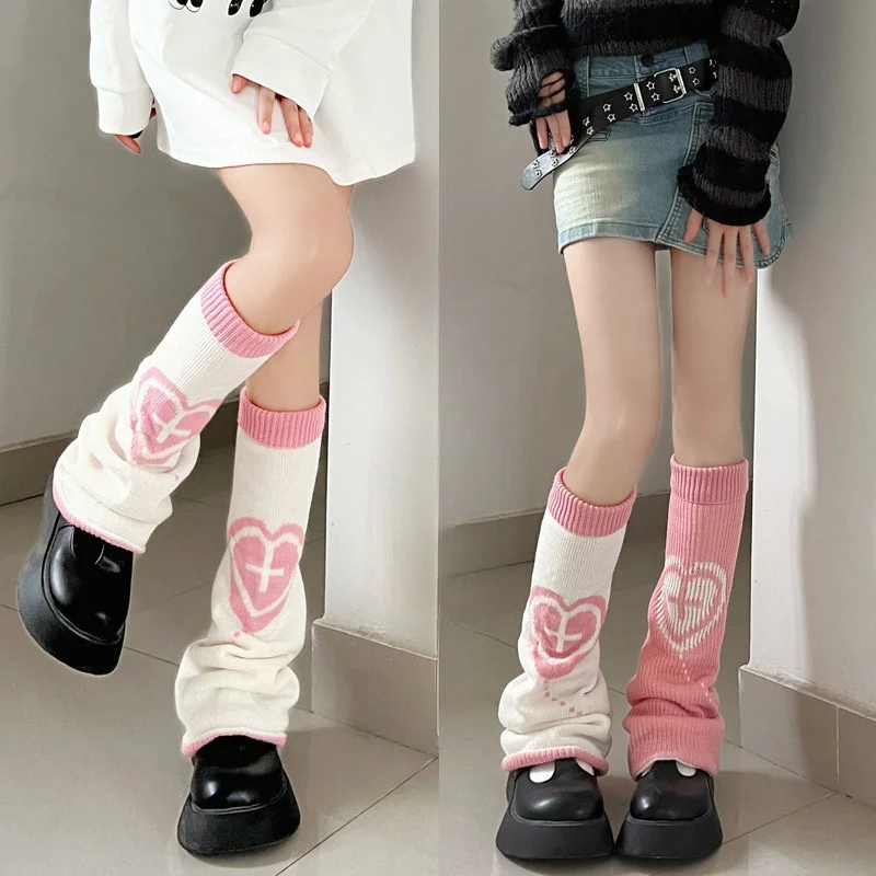 Y2K Japanese Leg Warmer Wearing Both Front and Back Spicy Girls Loose Socks Funny and Warm JK Leg WarmerF