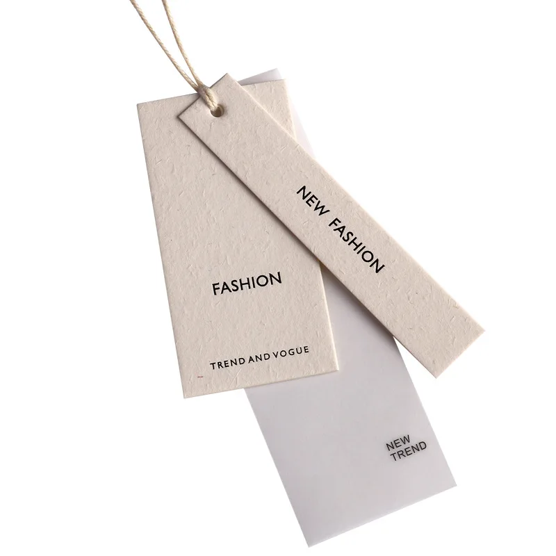 700g Vanilla paper Swing Paper Tags Custom Black foil Logo pvc frosted hang tag price label Clothing Hang Tags