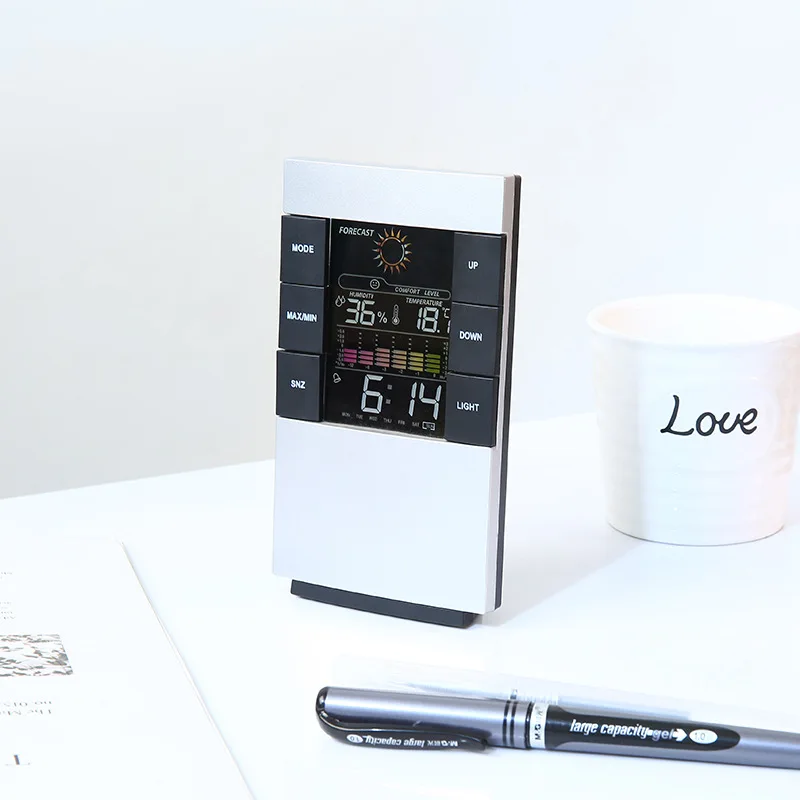 2024 цветов светодиодные дисплеи Метеостанция Часы Будильник Календарь Прогноз температуры цифровой будильник настольные часы