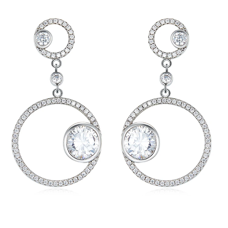 Fashion jewelry earrings 925 sterling silver paved CZ zirconia circle dangle earrings for women