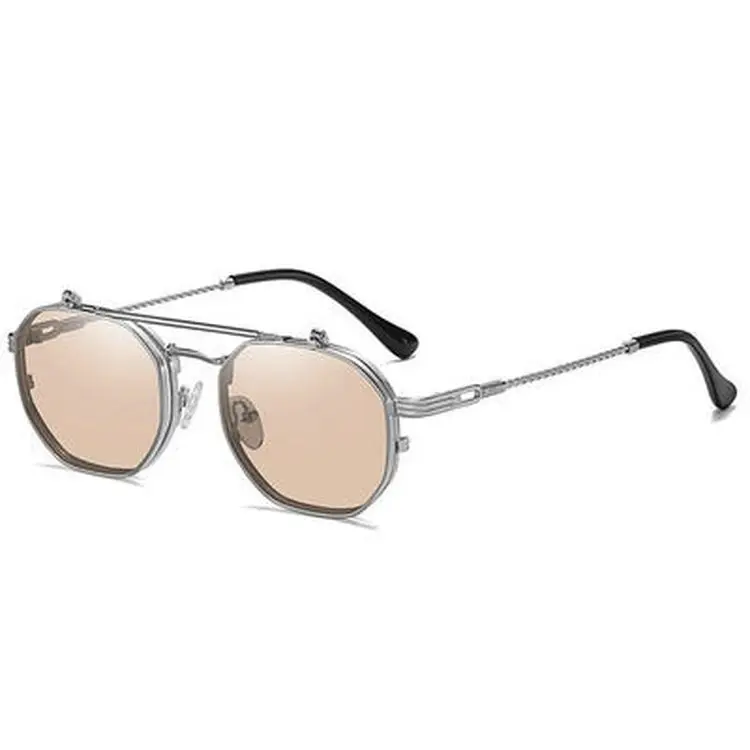 Sunglasses 2021 Eyewear Punk Metal Vintage UV400 Shades Clips on Sunglasses