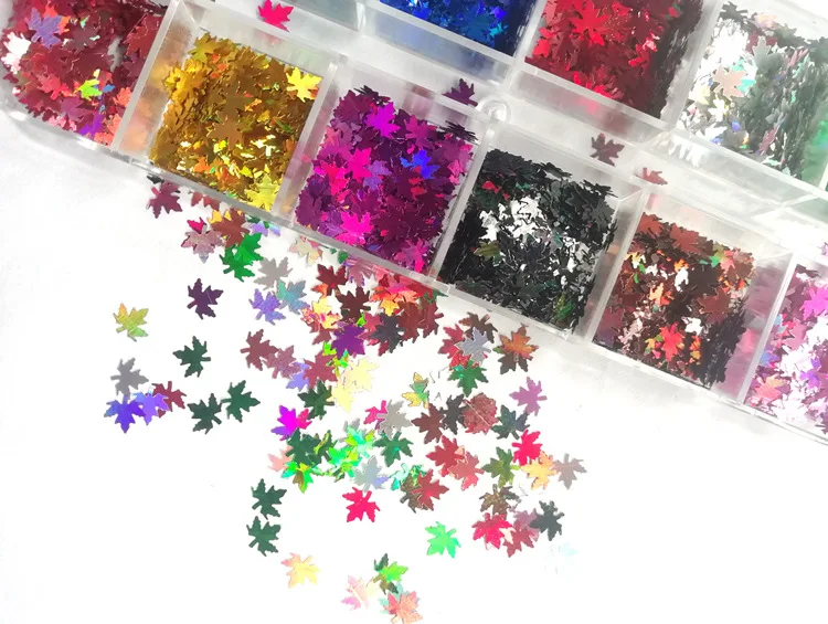 
12 Colors Maple Leaf Laser Sequin Ultra Thin Sequin For Nails Fall Art Stickers 