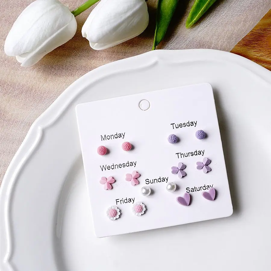 Ceramic Heart Ear Post Stud Earrings Mixed Color Flower Star Universe Planet Earring Girl Women Ear Daily Jewelry