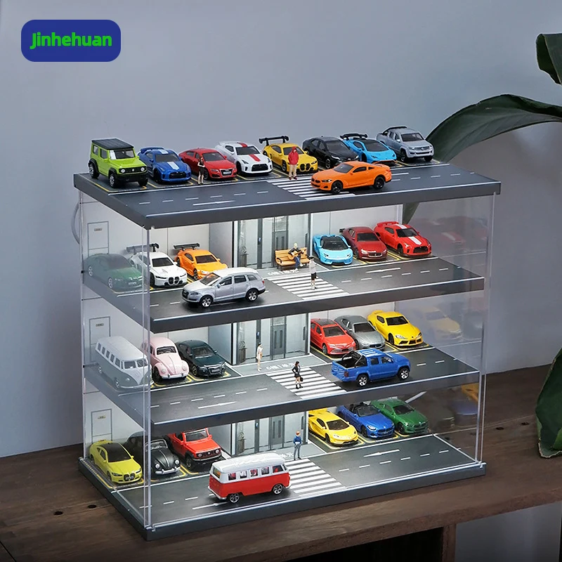 1:64 Scale Diecast Model Car Display Simulation Parking Garage Exquisite Wooden Acrylic Dust Box