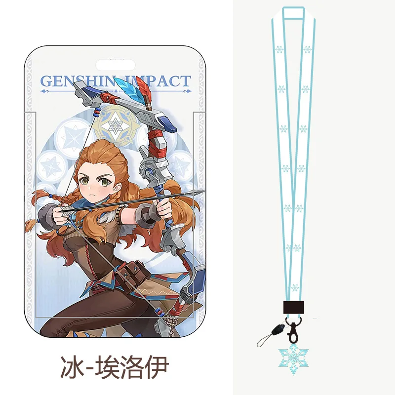 Japanese Anime Lanyards Genshin Card Case School Meal Genshin Card Holder With Lanyard