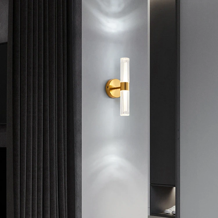 High Quality Luxury Design Decorative Wall Surface Mounted Mirror Front Light Gold Copper Color Retro Acrylic Led Wall Lamp