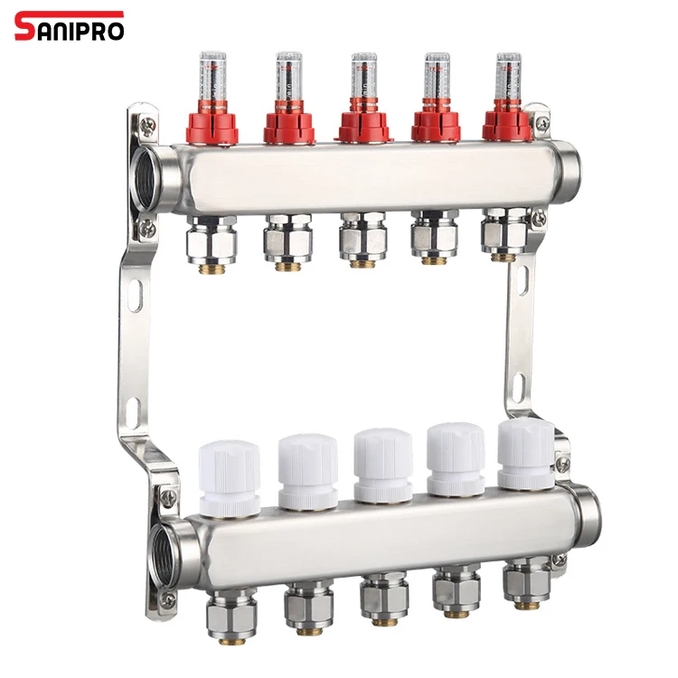 SANIPRO Factory Direct Sales Stainless Steel Floor Heating Manifold Collector Visual Floating Value Flow Meter Water Separator