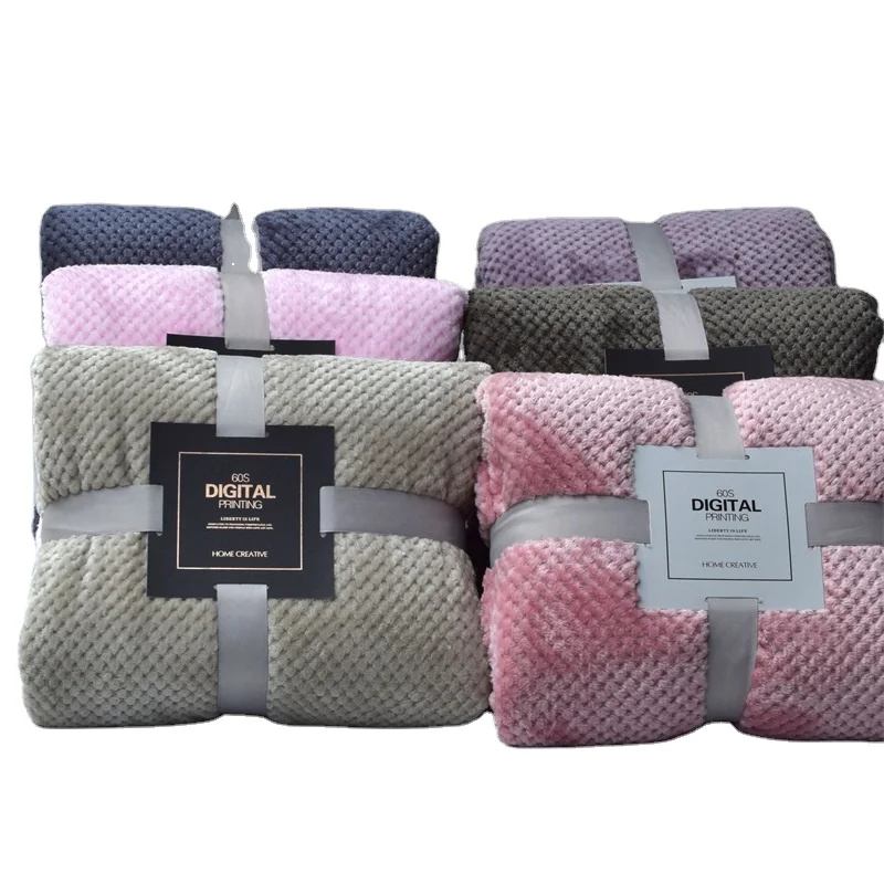 Wholesale Custom 200x220cm Polyester Solid Waffle Fleece Throw Super Soft Fleece Baby Receiving Flannel Blanket