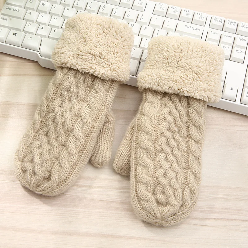 Женские плотные вязаные шерстяные перчатки на осень и зиму, теплые перчатки с закрытыми пальцами