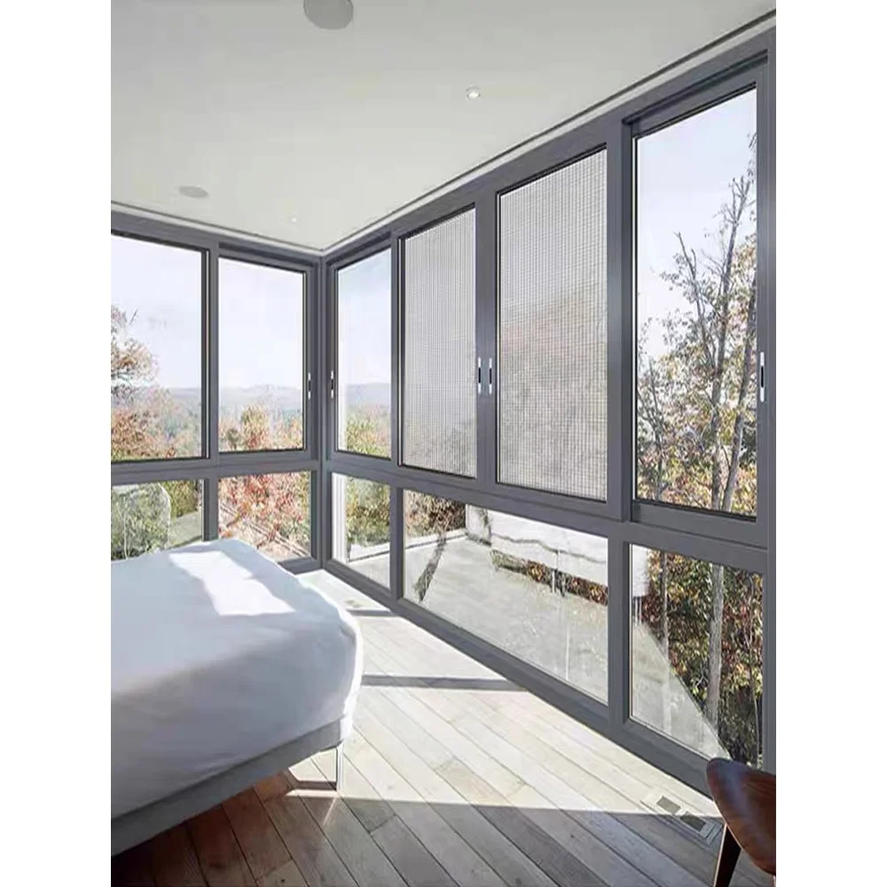 Soundproof energy-saving aluminum sliding double glass  windows aluminum profiles for doors and windows