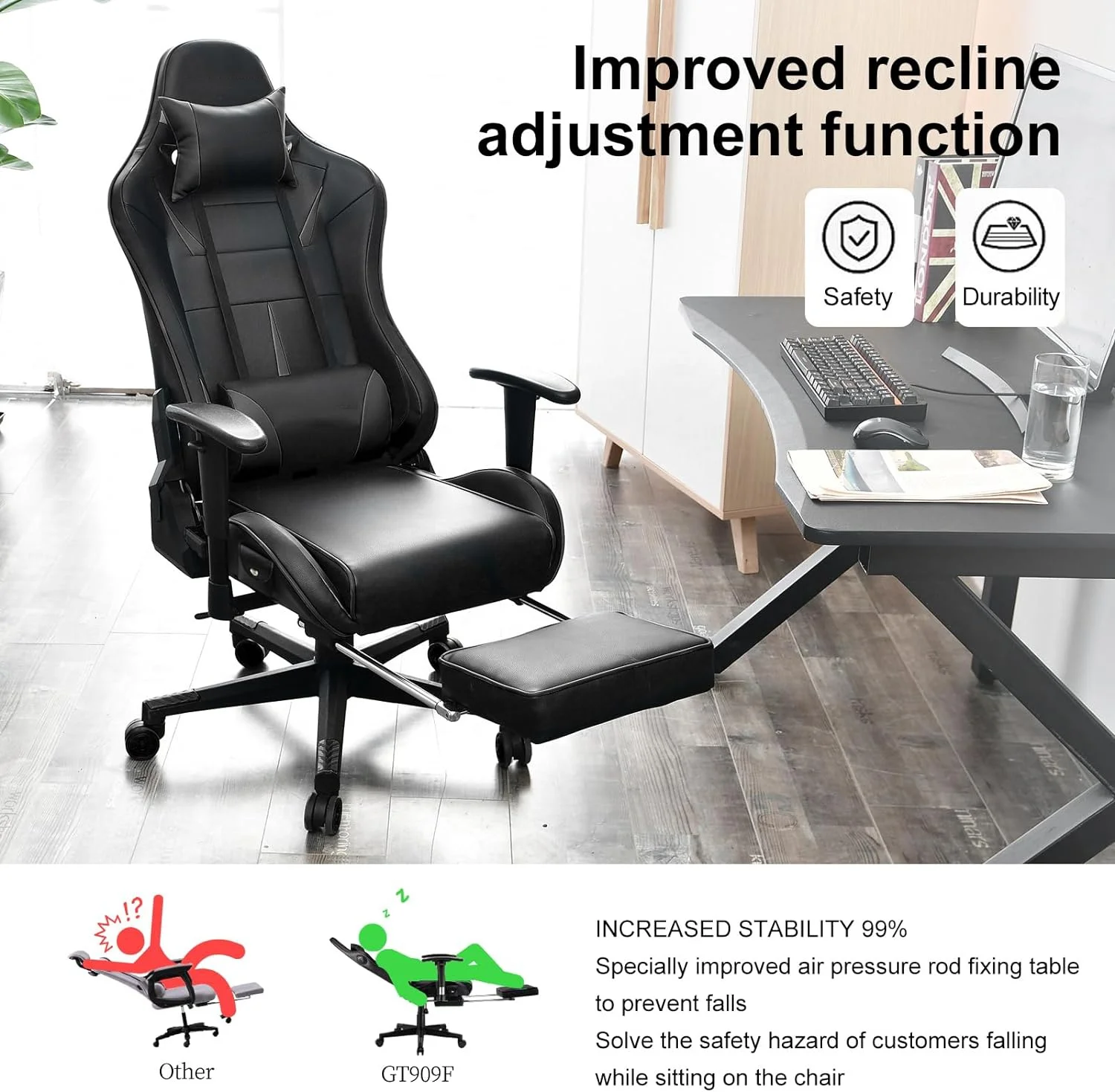 JL Cheap 300lb Max Black Gamer Stuhl Best Swivel Video Game Chair Full Recliner Pc Adults Gaming Chair with Speakers