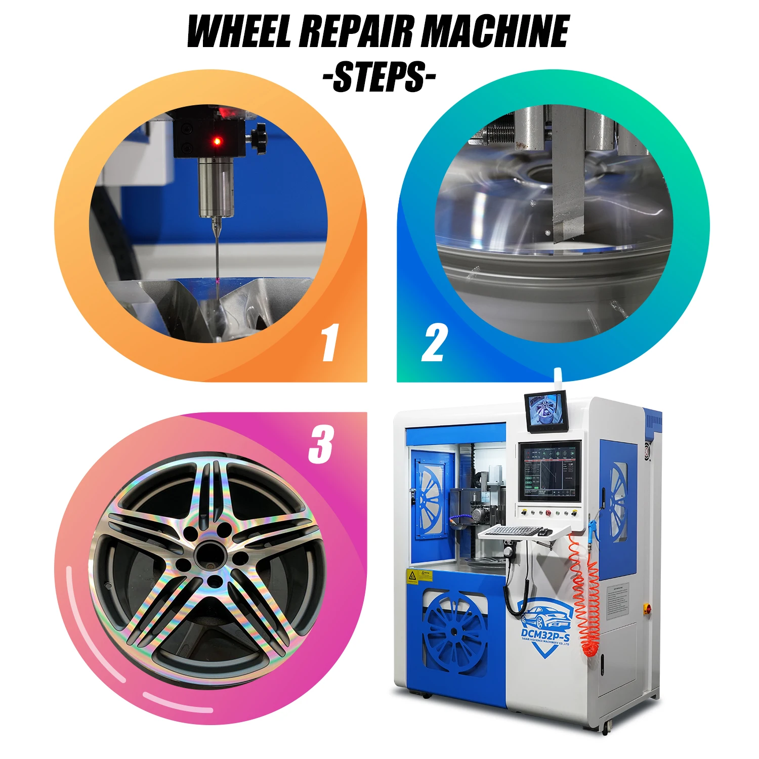 Vertical PC alloy wheel repair diamond cut wheel cnc lathe rim machine for sale DCM32P-S