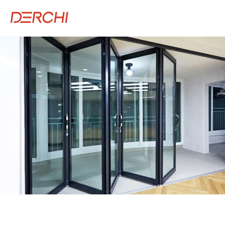 DERCHI Factory Burglar proof glass patio balcony outdoor Hurricane impact aluminium folding door with retractable insect net