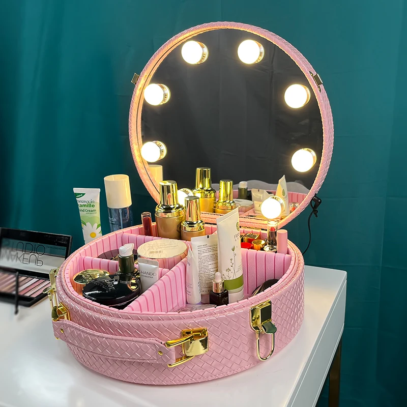 Вместительный косметический ящик для хранения дорожная портативная косметичка из искусственной кожи чехол со светодиодной подсветкой и зеркалом