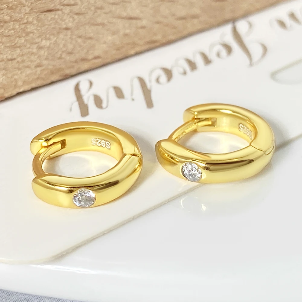 10mm Small huggie hoop earrings wholesale minimal clear cubic zircon gold plated earrings jewelry for women