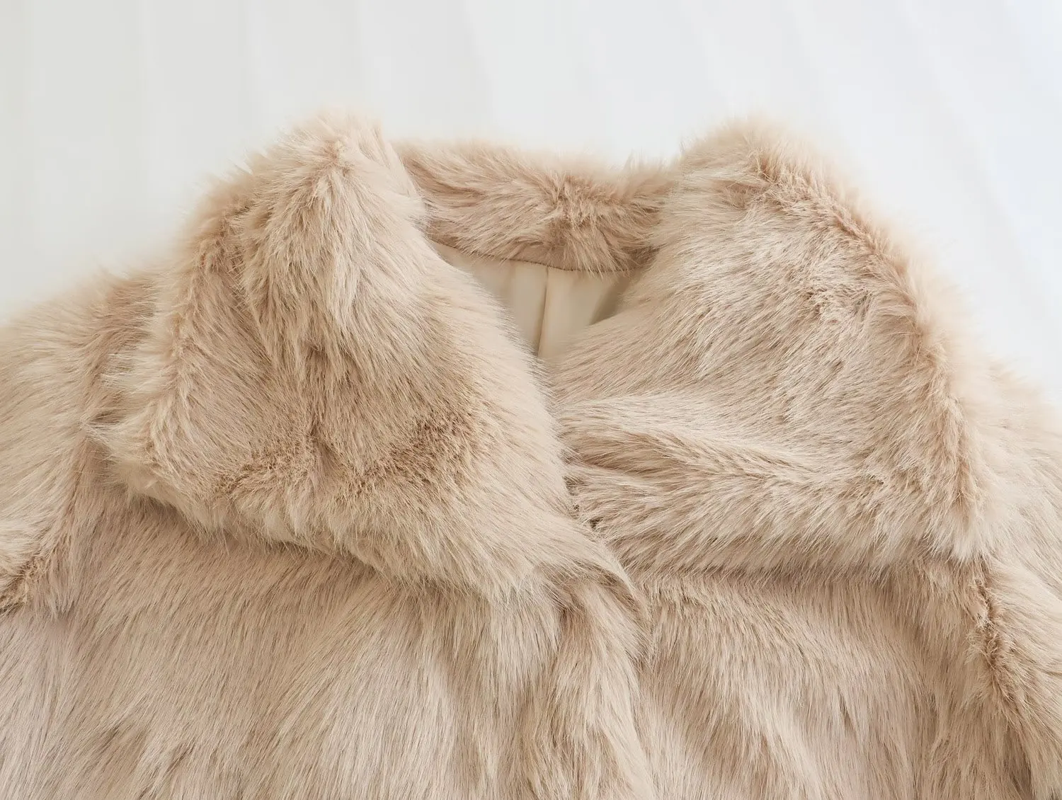 European American Style Turn Down Collar Wool Overcoats Khaki Women Faux Fur Cropped Coat
