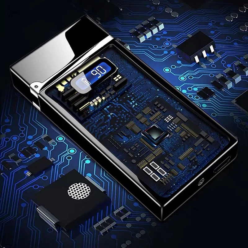 Customize Logo Boyfriend Gift Double Arc Windproof Cigarette Lighter Portable Electricity Display Usb Charging Lighter