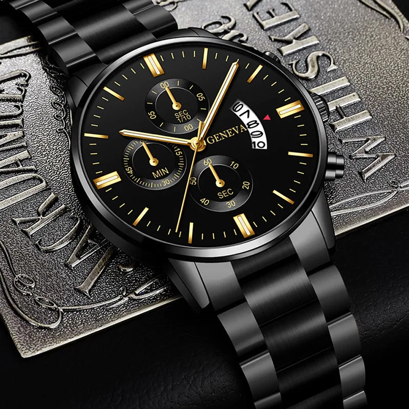 Men Luxury Watch Quartz Chronograph Tachymeter Black Dial Watches Men Wrist Calendar Timer Casual Quartz Watches