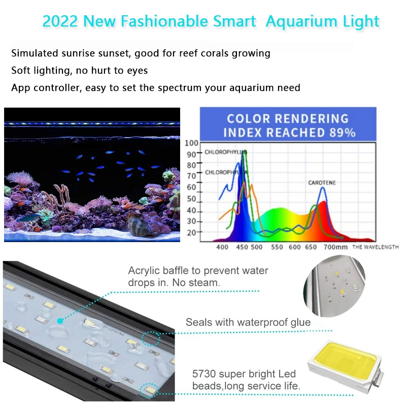 Micmol Programmable Timer Planted Marine Smart App Control Full Spectrum LED Aquarium Light Felix Lighting For Fish Tank Light