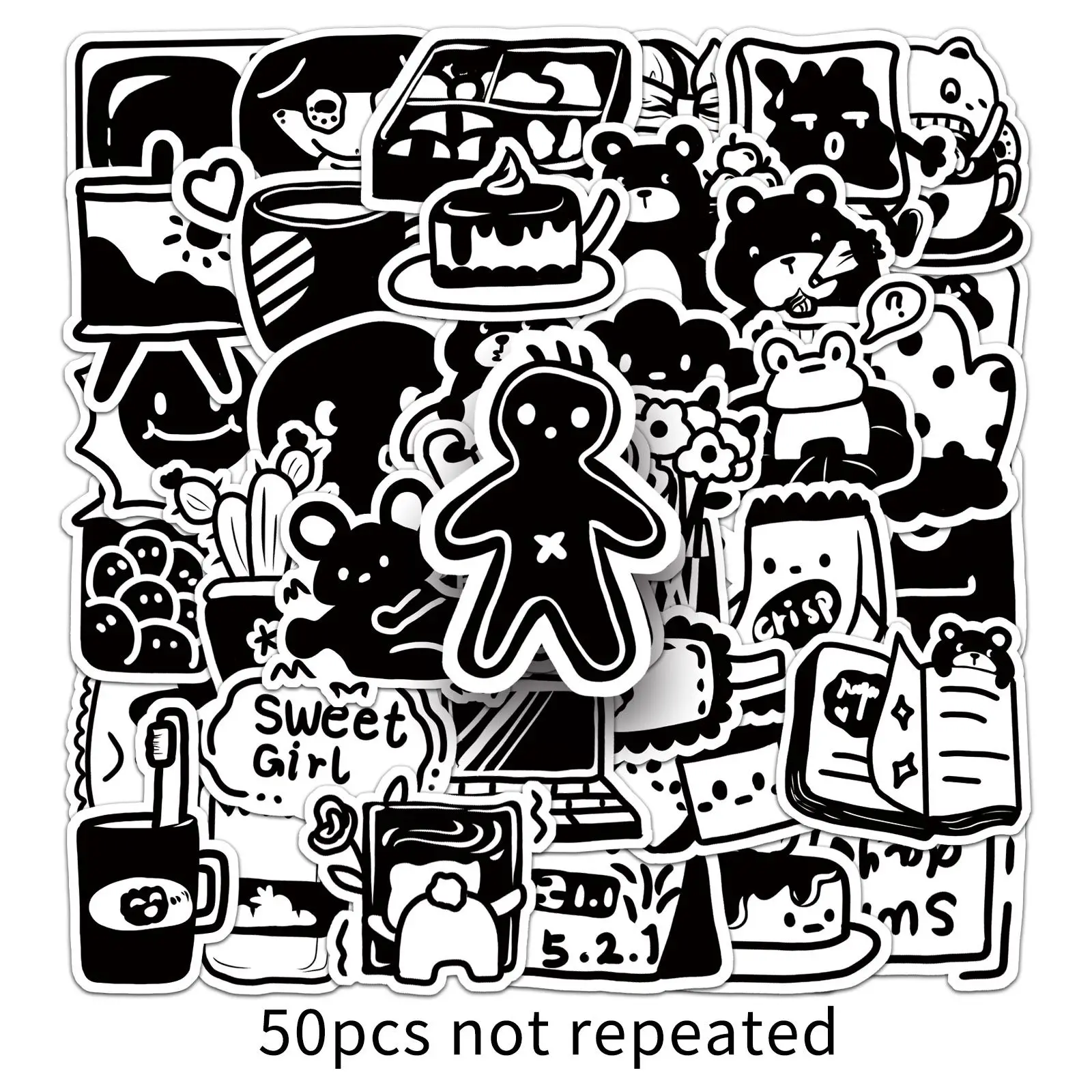 50 оригинальных черно-белых граффити наклейки мультфильм милые Украшенные мобильный телефон багажные водонепроницаемые