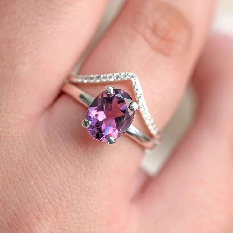 Classic 925 sterling silver oval cut rainbow diamond women red cubic zirconia rings