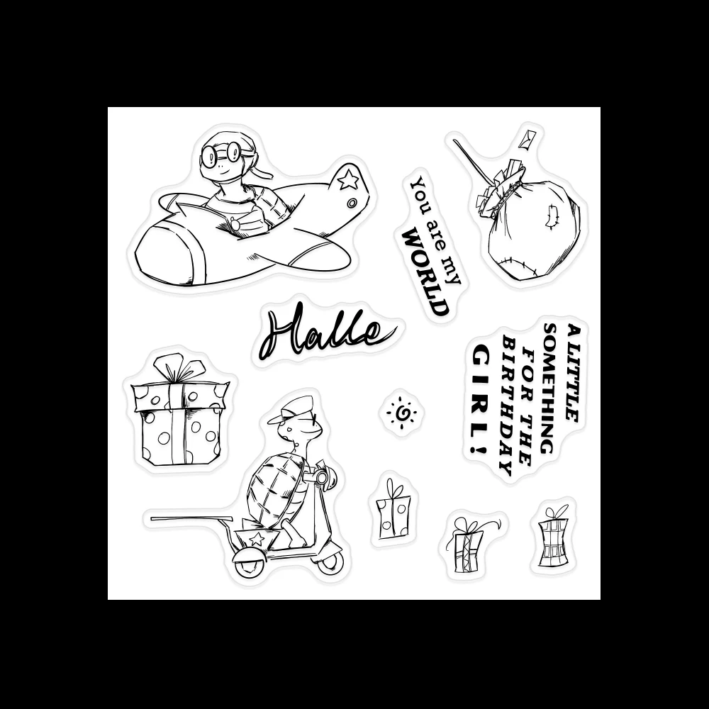 Customized Clear Space Astronaut Tortoise Gift Silicone Self Inking Transparent Stamps For Greeting Cards