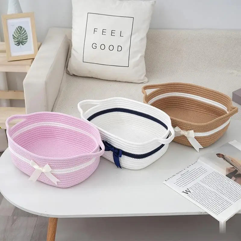 Nuohui Foldable cotton rope woven dirty clothes basket color matching large capacity toy storage bucket factory