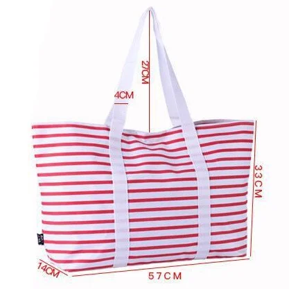 Custom Travel Shopping Striped Beach Bag Tote Bag Large Oxford Cloth with PP Handle Accept Customized Logo 1pc/opp Bag Chinese
