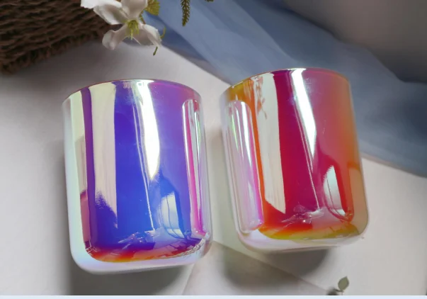 Hot Selling Empty Glass Iridescent Candle Jar For Christmas