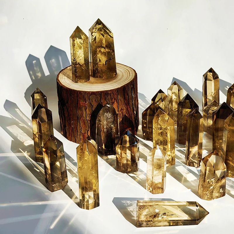 Wholesale Natural Clear citrine Point Healing stone yellow Quartz citrine Tower For Lucky fortune