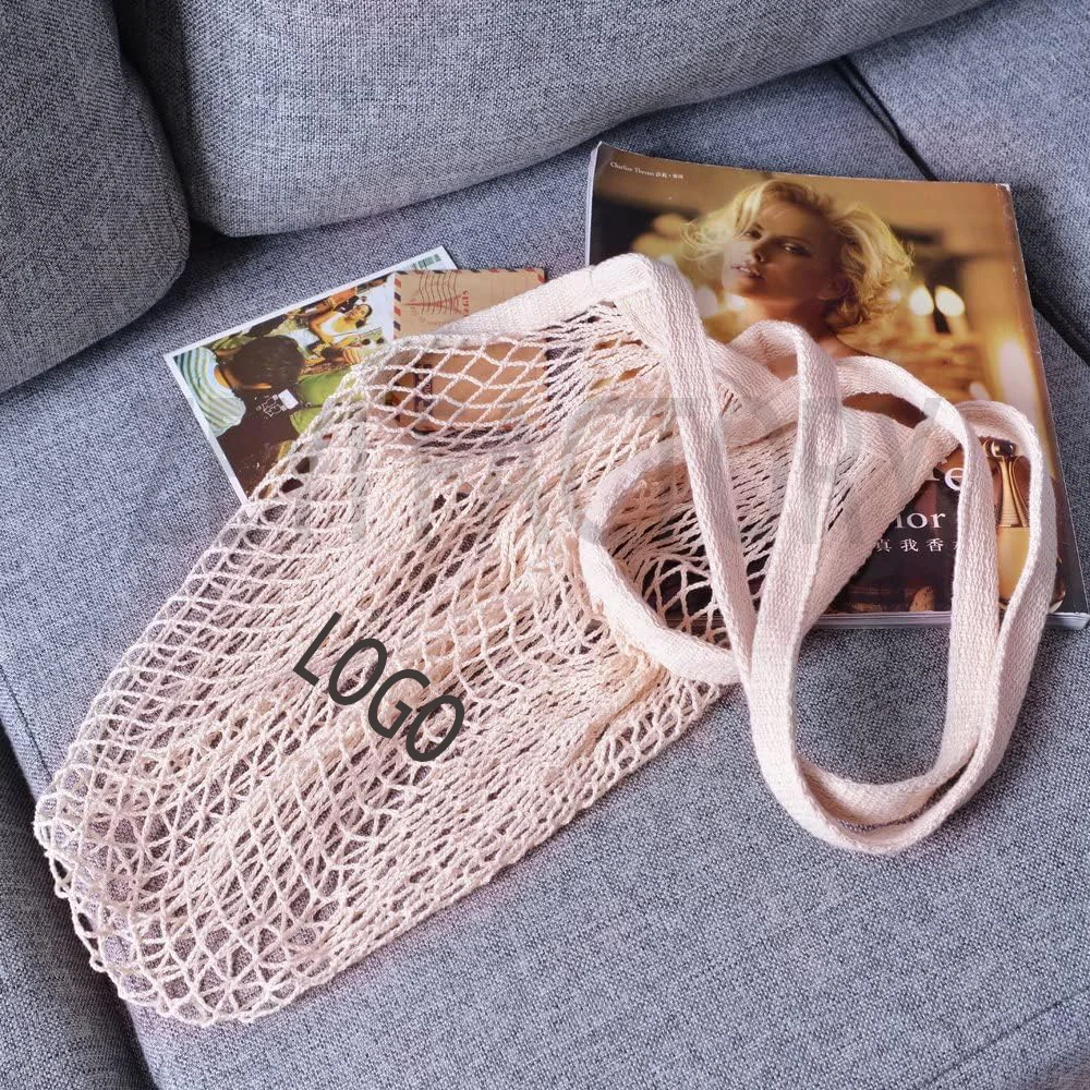 Custom Logo Reusable Eco-Friendly Mesh Cotton Net String Shopping Bag 100%Cotton Shopping Bags For Grocery Net Bag