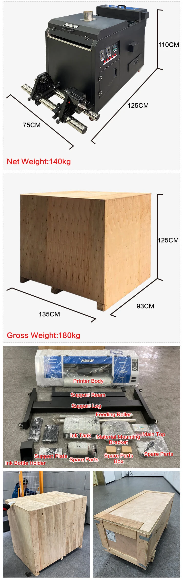 Funsun FS-600 New Offset Printing Transfer Technology 60cm DTF PET Film Printer DTF Printer Machine with 2 Pcs DX6 Heads