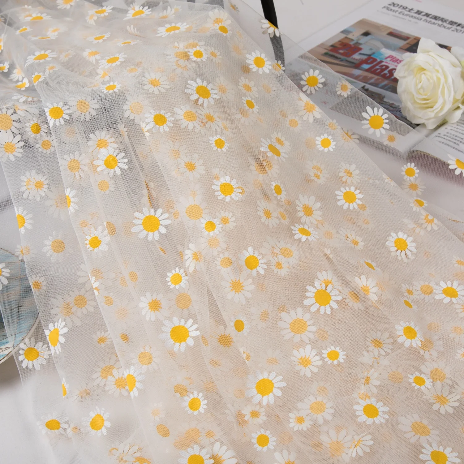 Beautiful Nylon Mesh Glitter Net Tulle Fabric Flower Embroidery Lace Fabric For Garment Dress