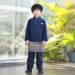 Fashionable Designer Boy Long Sleeve Outfits Sets Kids Sets Clothes Boys Muslim Clothing Baju Melayu