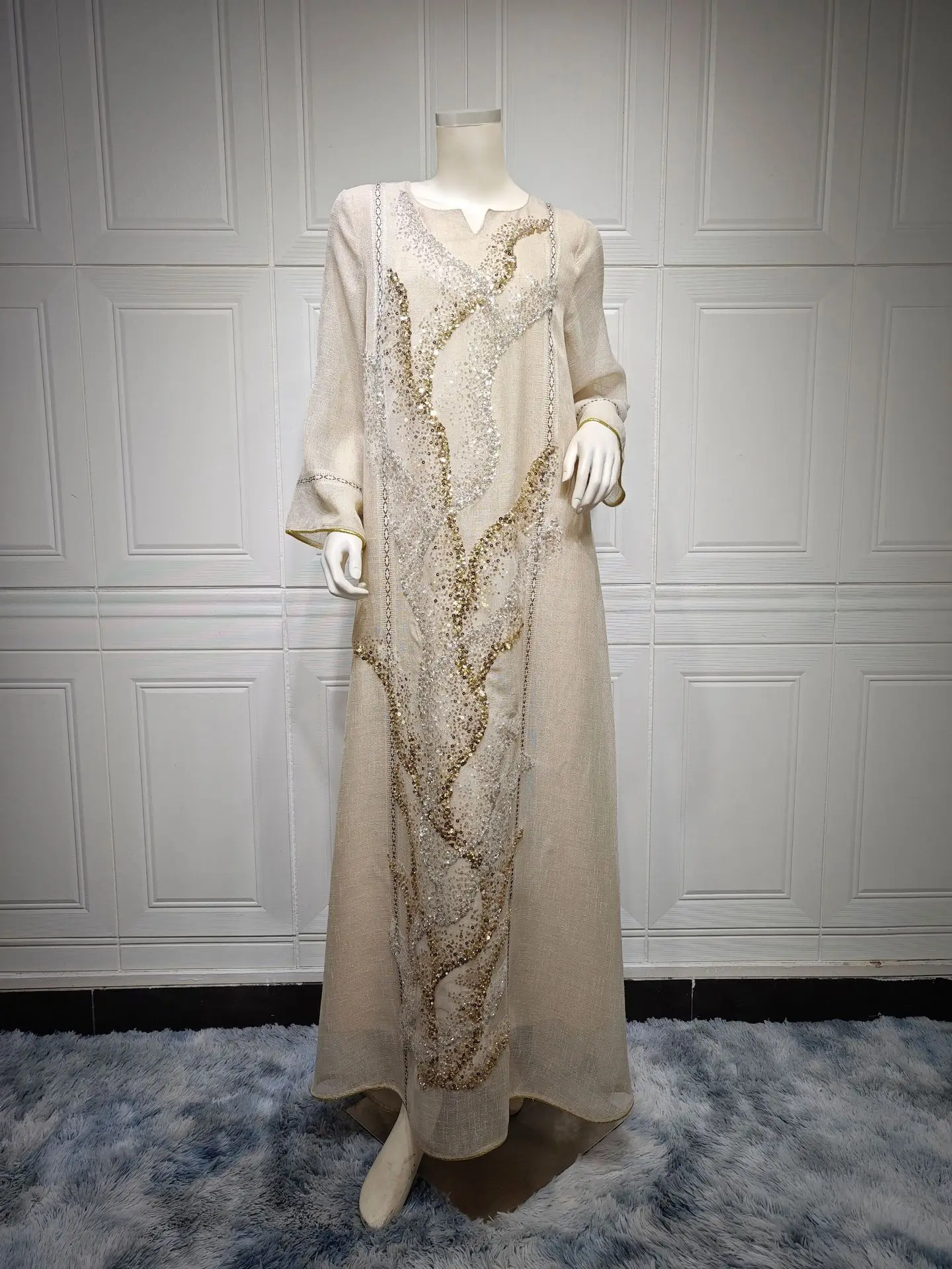Muslim Robe Sequined Embroidered Reception Evening Dress Dubai Long Muslim Evening Wedding Dress