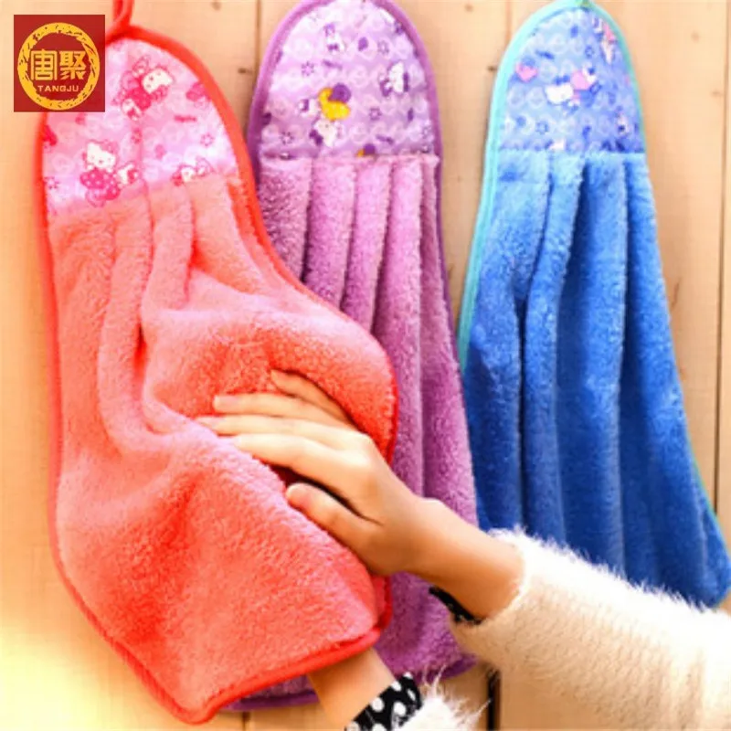 cartoon Coral Fleece microfiber towel hanging hand kitchen towel